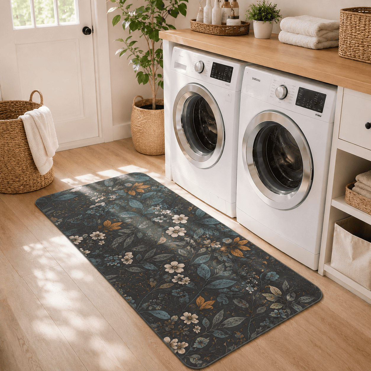Witchy Botanical Bath Rug Quick Dry Super Absorbent Non Slip Celestial Floral