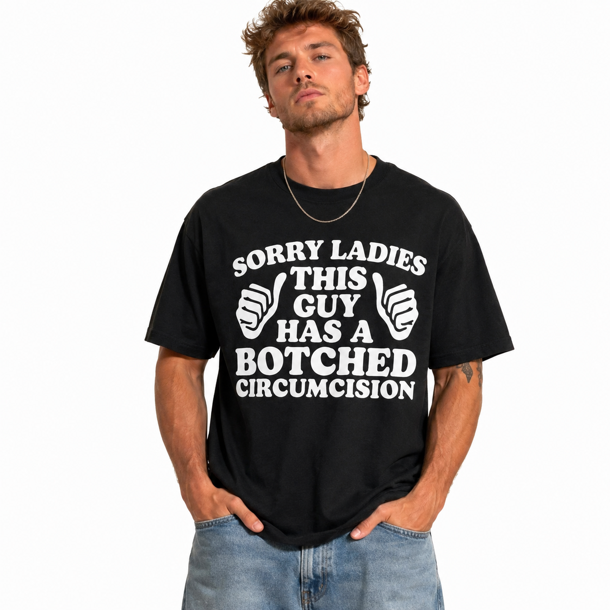 Funny Botched Circumcision Graphic T-Shirt Adult Humor Tee for Men