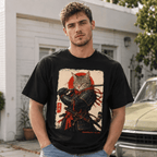 Samurai Cat Warrior Graphic T-Shirt Japanese Ukiyo Ink Art Tee