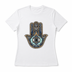 Women Boho Hamsa Hand Evil Eye Graphic T-Shirt Casual Short Sleeve Tee Top