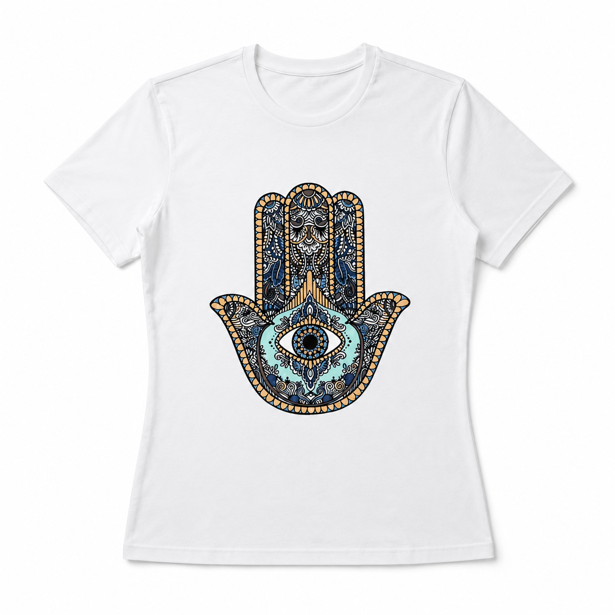 Women Boho Hamsa Hand Evil Eye Graphic T-Shirt Casual Short Sleeve Tee Top