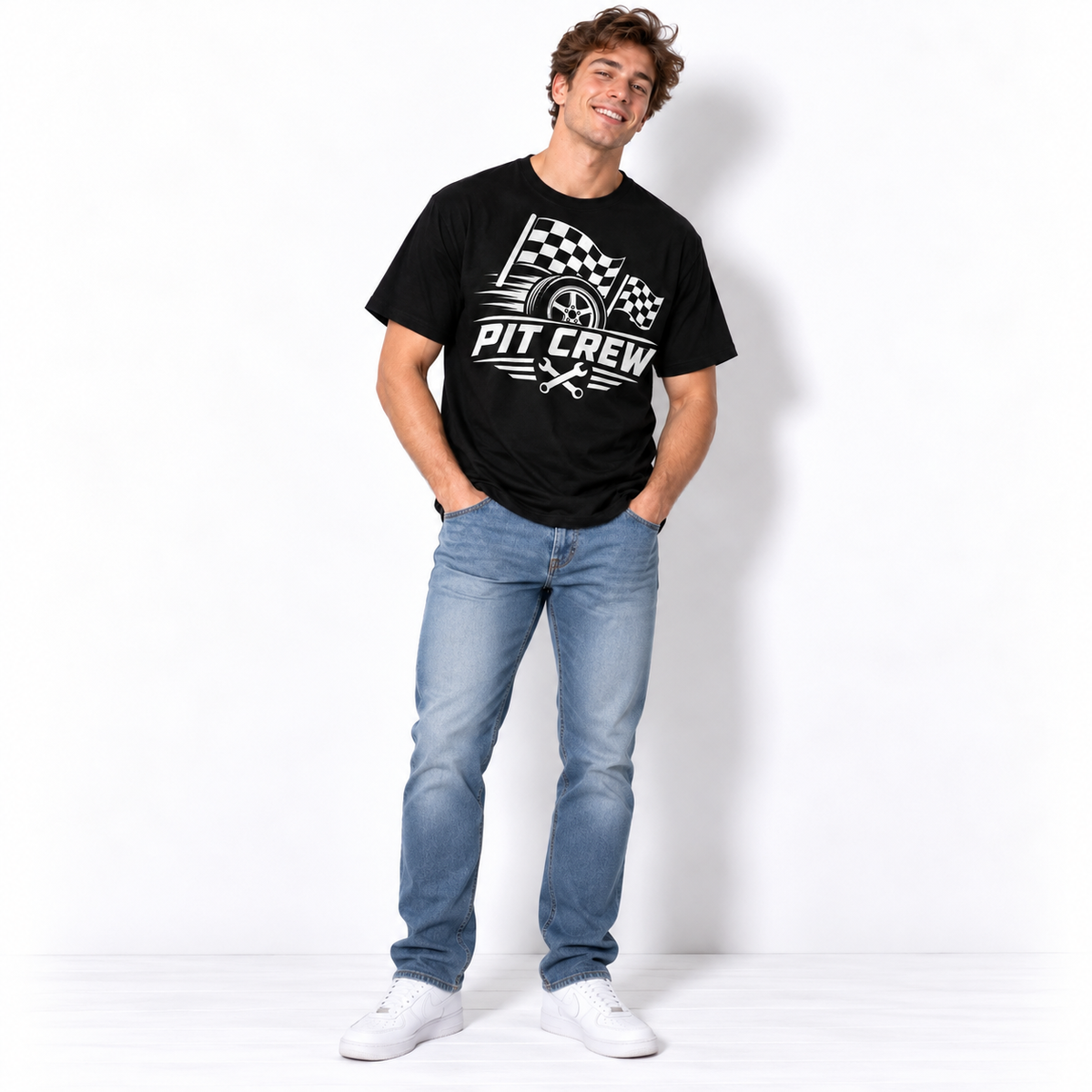 Pit Crew Racing Checkered Flags Motorsport Men's Graphic T-Shirt