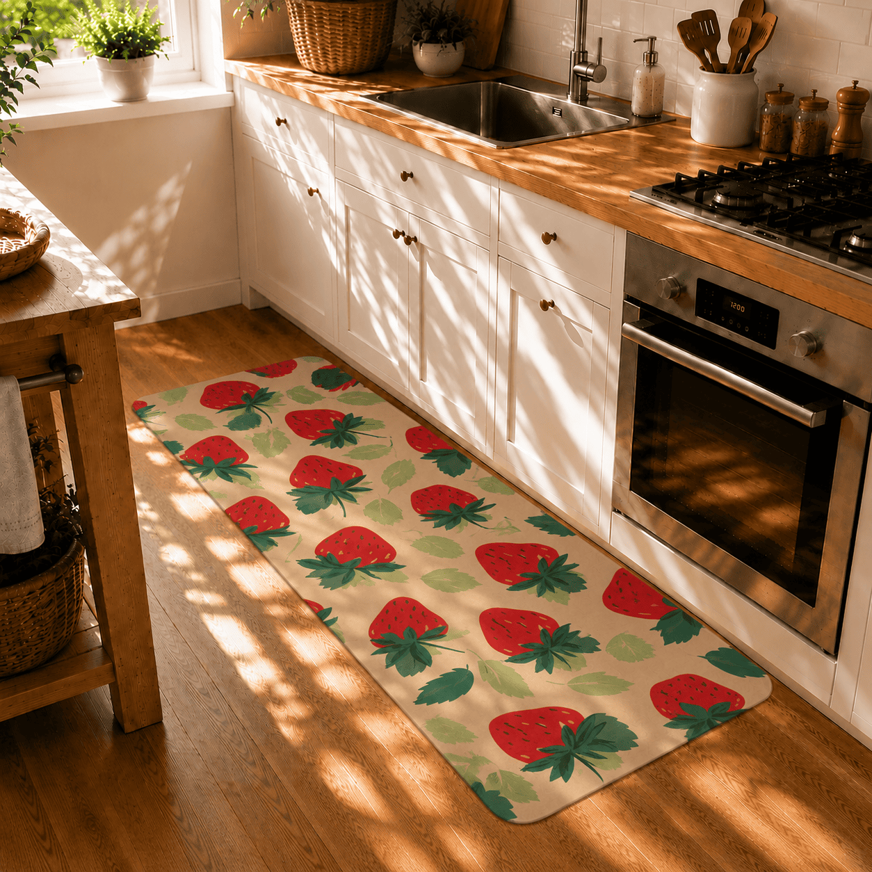 Cute Strawberry Kitchen Mat Quick Dry Super Absorbent Non Slip Fruit Decor