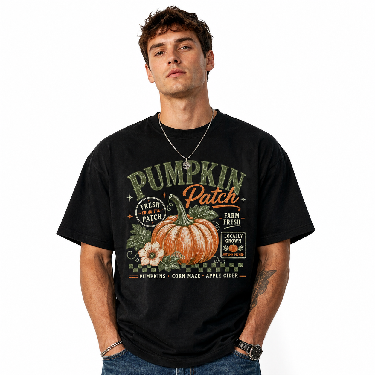 Pumpkin Patch Fall Harvest Farm Fresh Autumn Pumpkin Graphic Men's T-Shirt