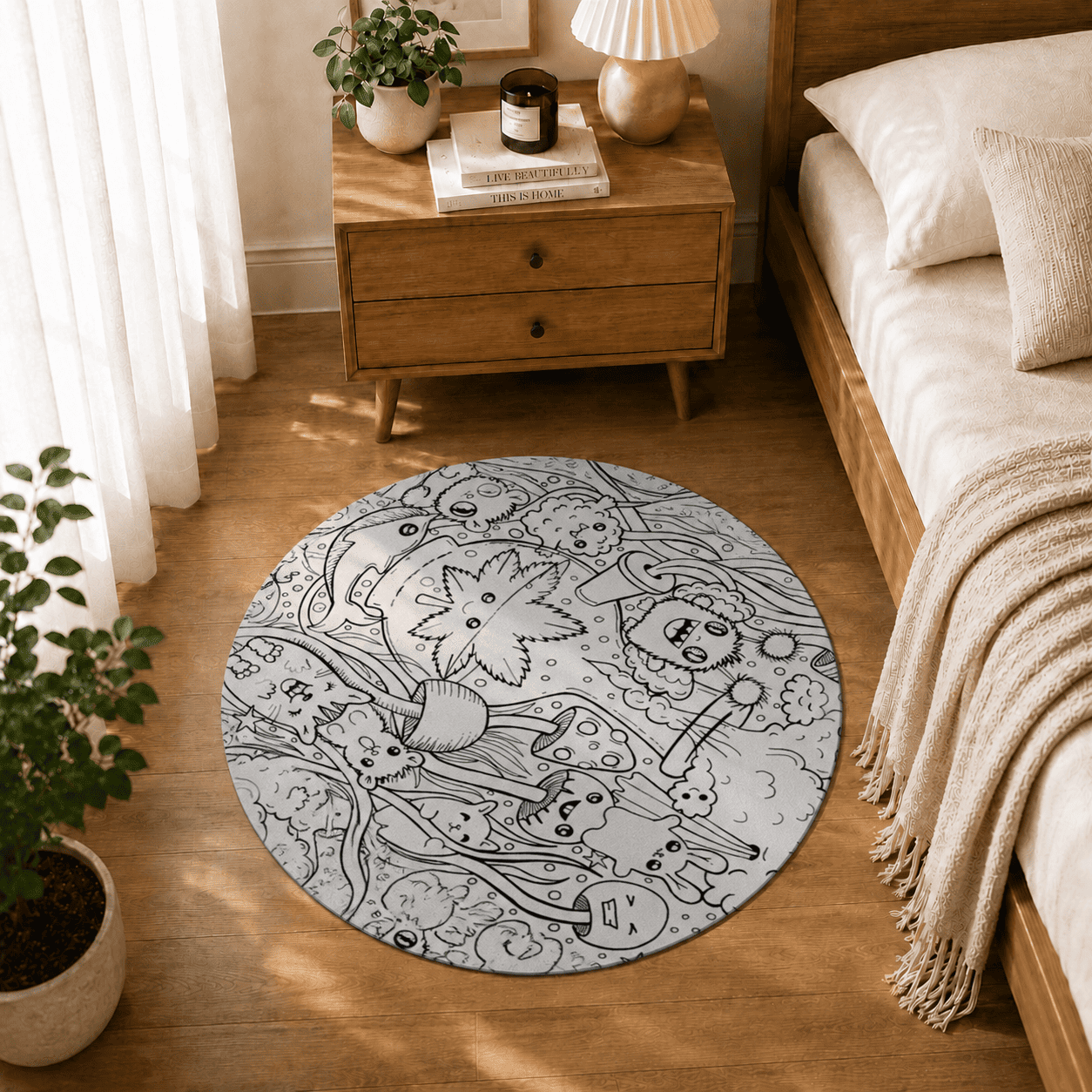 Black White Psychedelic Floor Mat Quick Dry Super Absorbent Non Slip Doodle Art