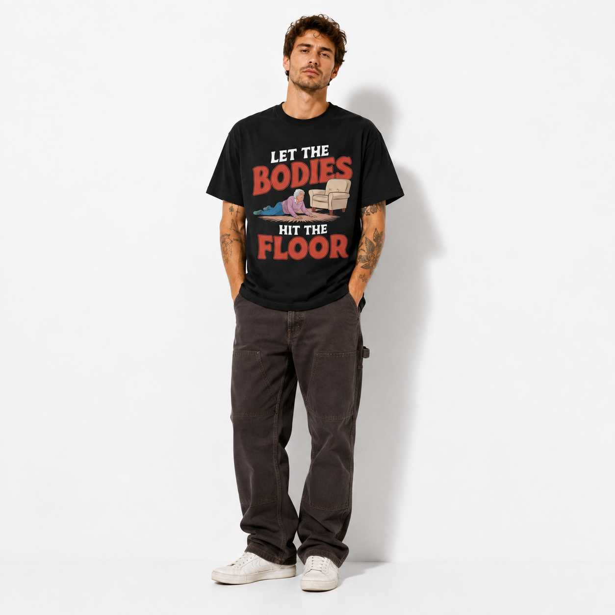 Let the Bodies Hit the Floor Funny Old Man Dark Humor Men's T-Shirt