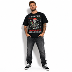 I Prefer Halloween Funny Christmas Skeleton Santa Holiday Graphic Men's T-Shirt