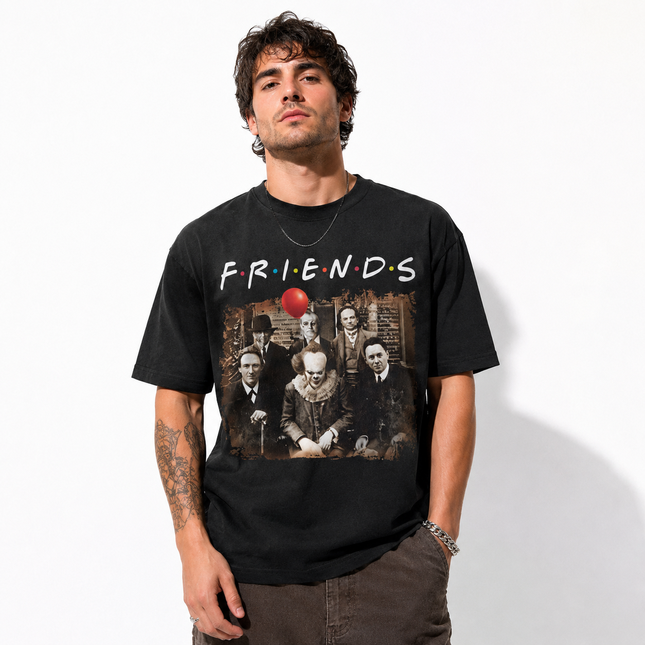 Horror Friends Graphic T-Shirt Funny Scary Clown Casual Black Streetwear Tee