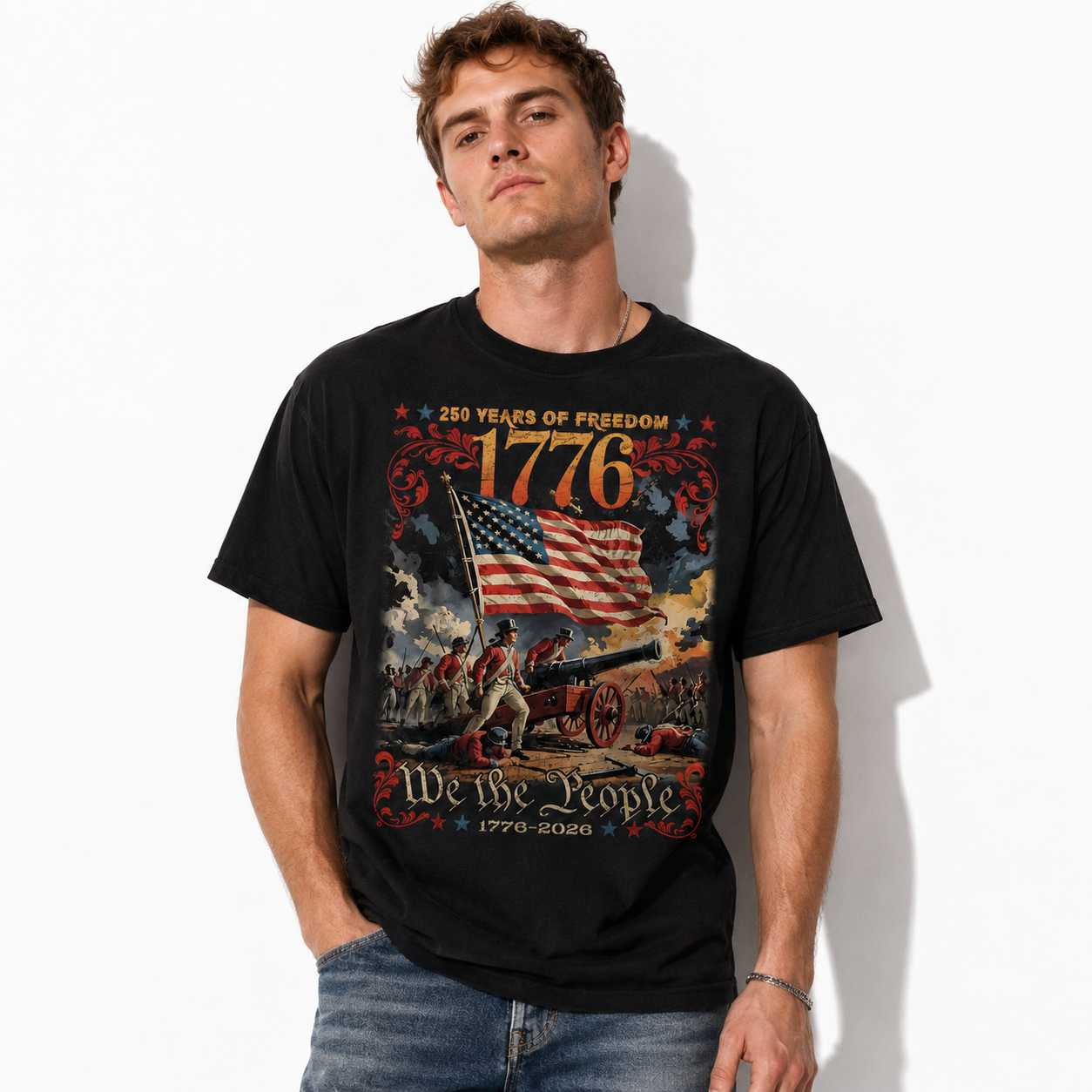 USA 250th Anniversary We The People Patriotic Men's T-Shirt 1776-2026