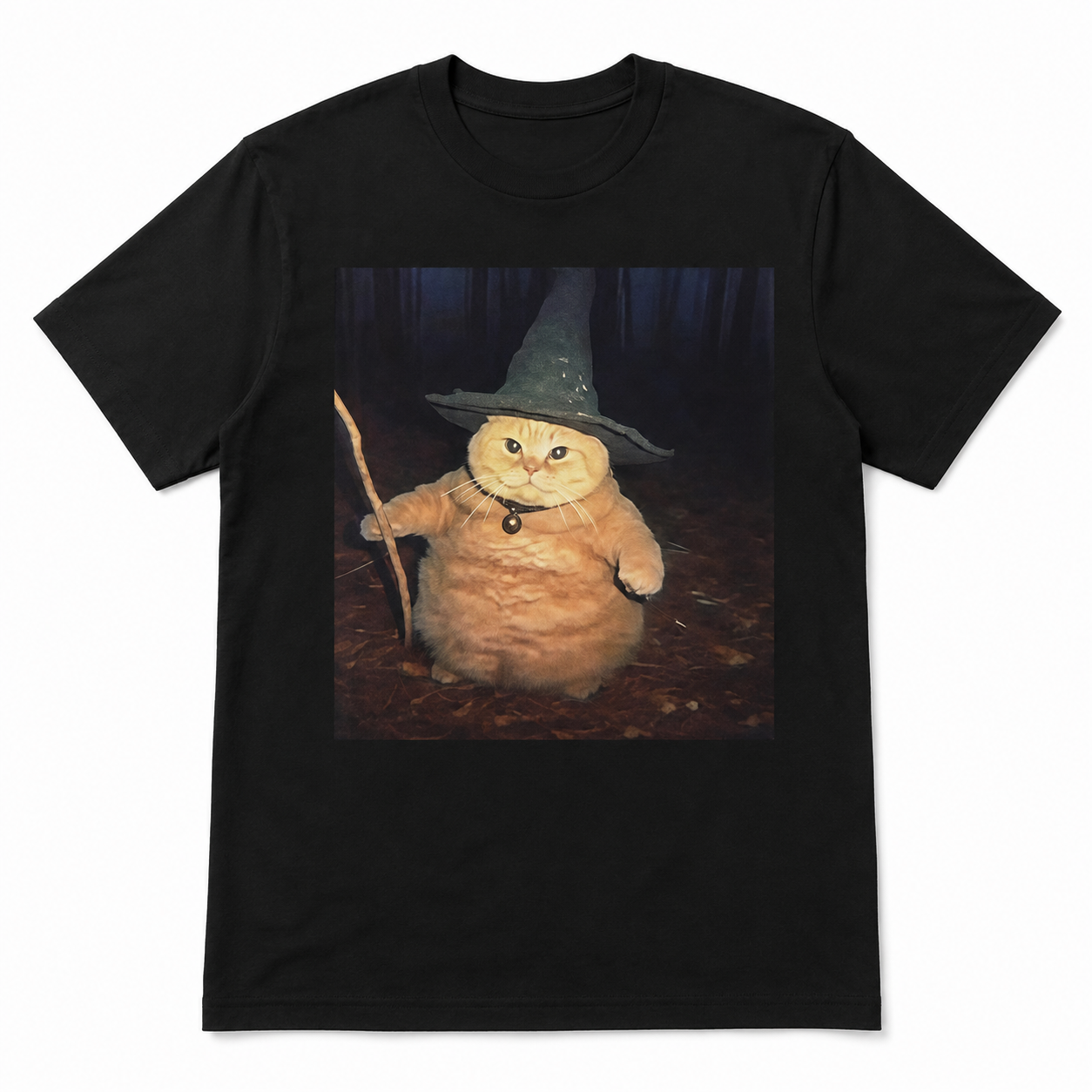 Funny Wizard Cat Graphic T-Shirt Cute Halloween Tee for Men