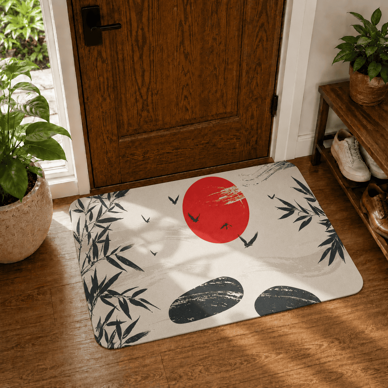 Japanese Full Moon Bamboo Bath Mat Quick Dry Super Absorbent Non Slip