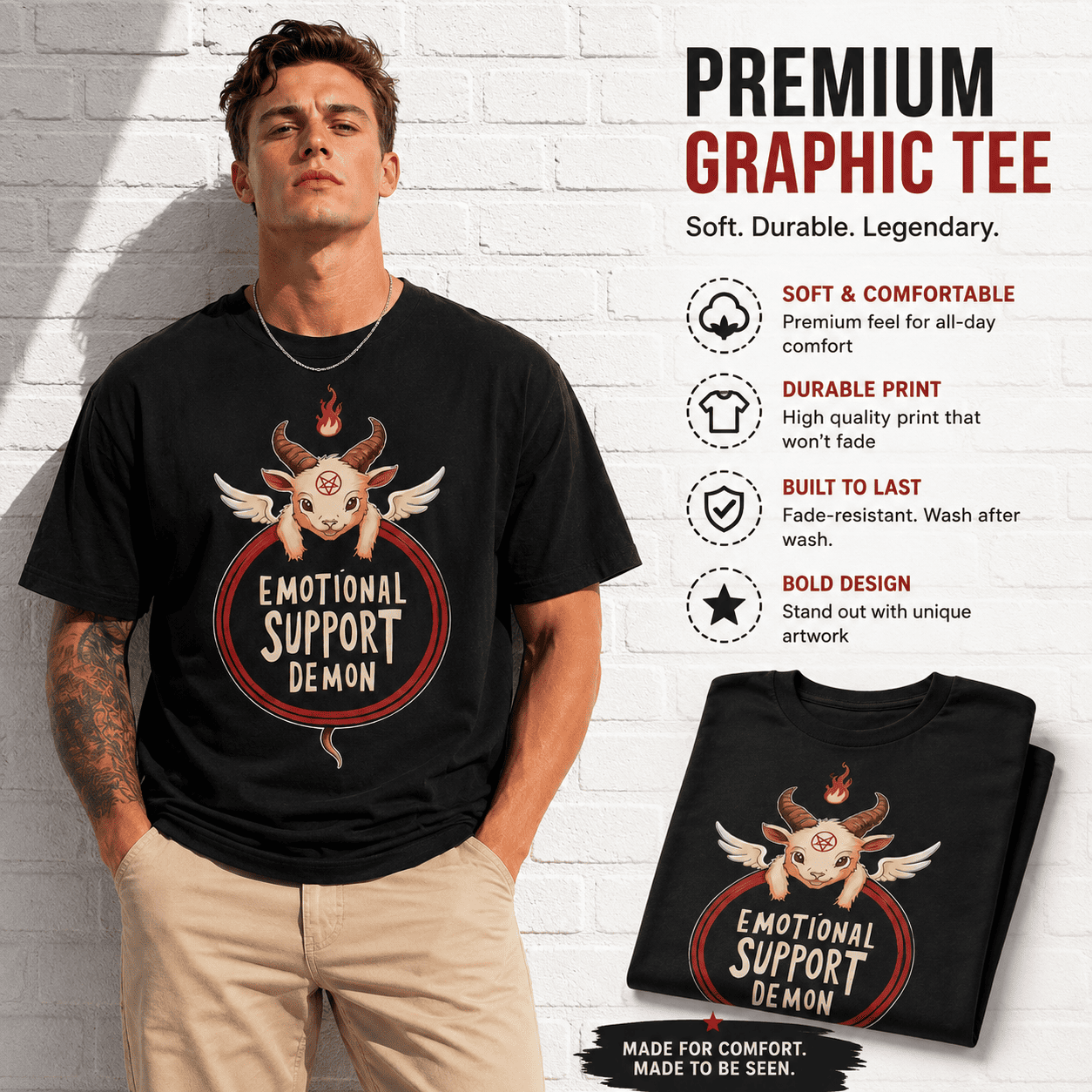Emotional Support Demon Funny Goat Dark Humor Gothic Men's T-Shirt