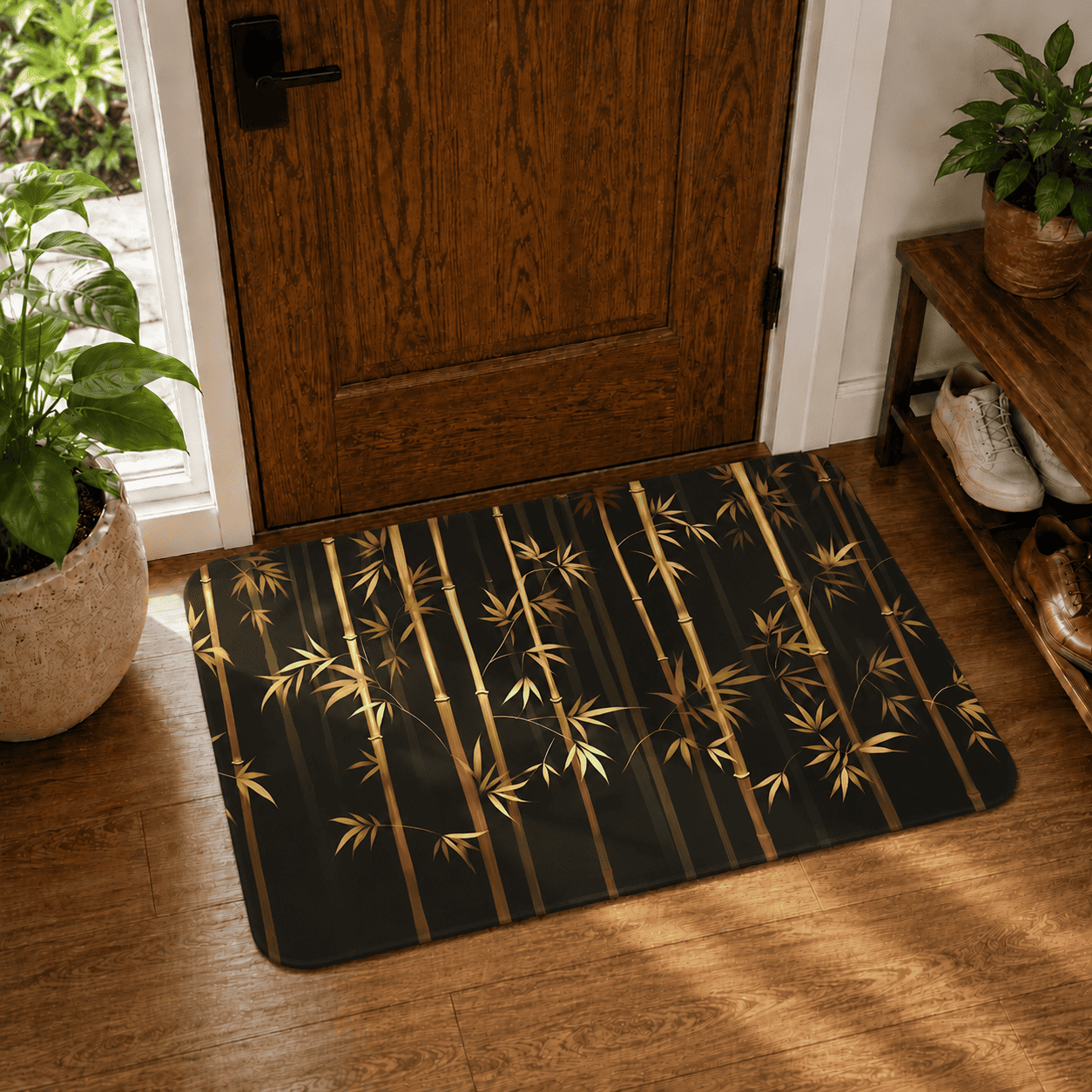 Bamboo Forest Entryway Mat Quick Dry Super Absorbent Non Slip Nature Decor