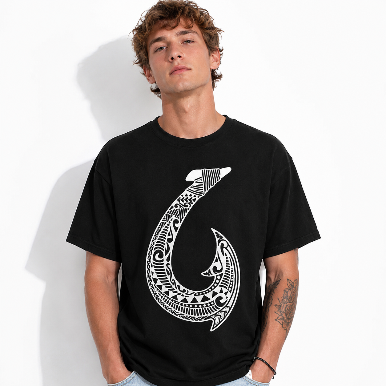 Polynesian Fish Hook Tribal Maori Style Graphic Men's T-Shirt