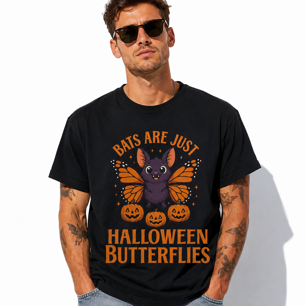Bats Are Just Halloween Butterflies Cute Bat Pumpkin Men's T-Shirt