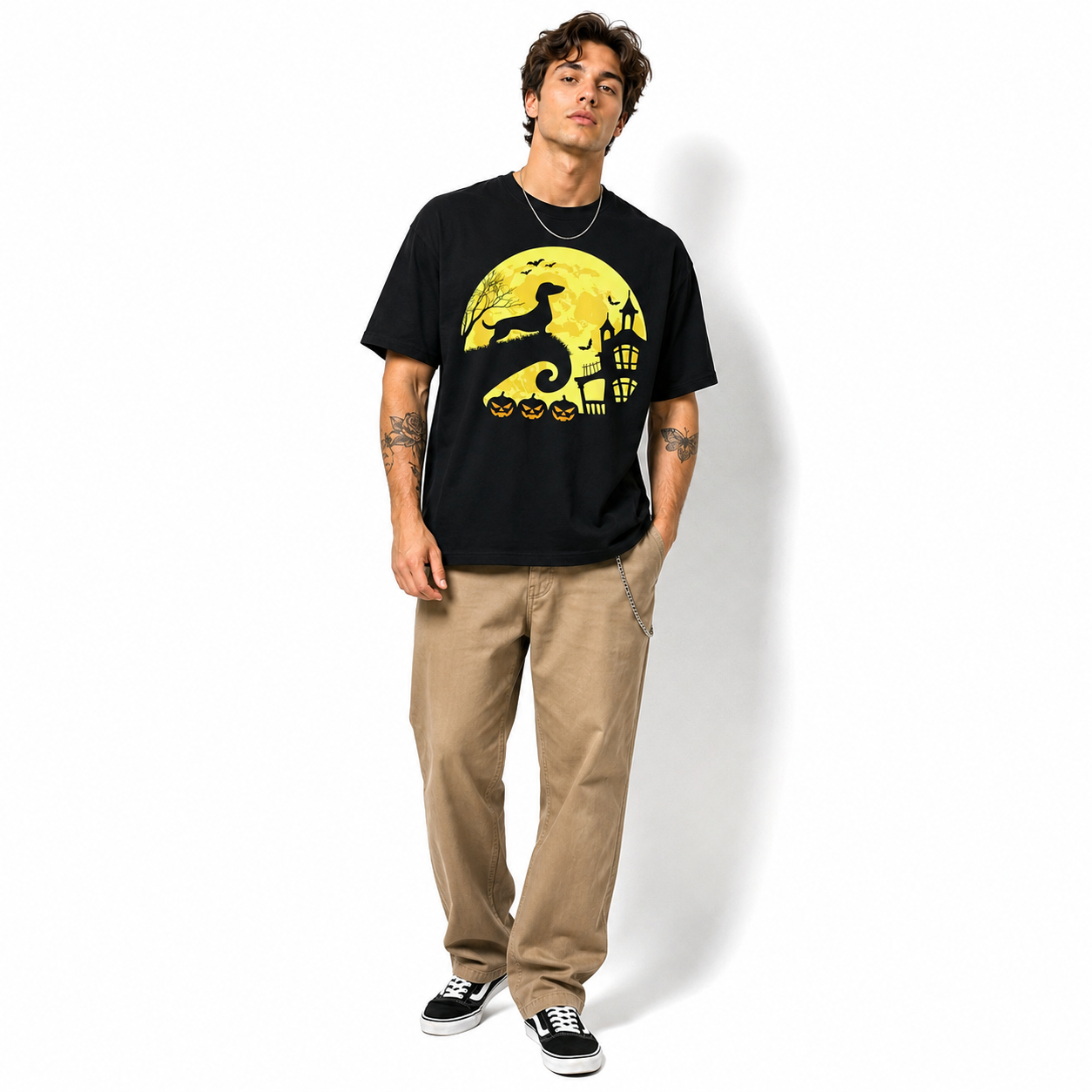 Dachshund Witch Moon Haunted House Halloween Dog Graphic Men's T-Shirt