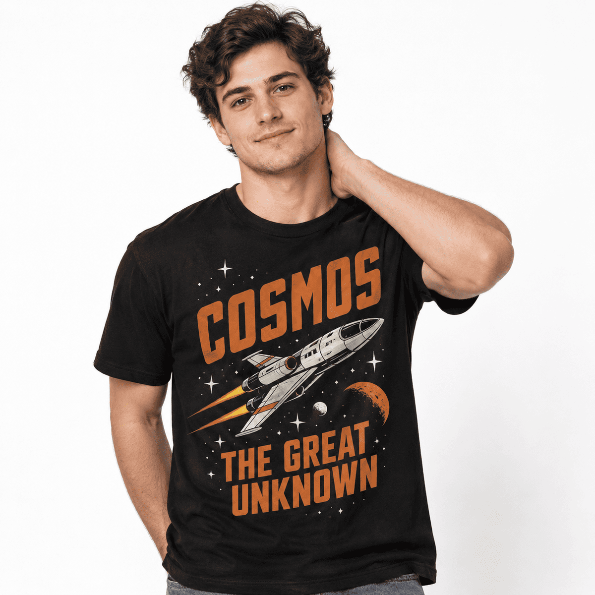 Cosmos The Great Unknown Retro Space Rocket Sci-Fi Men's T-Shirt