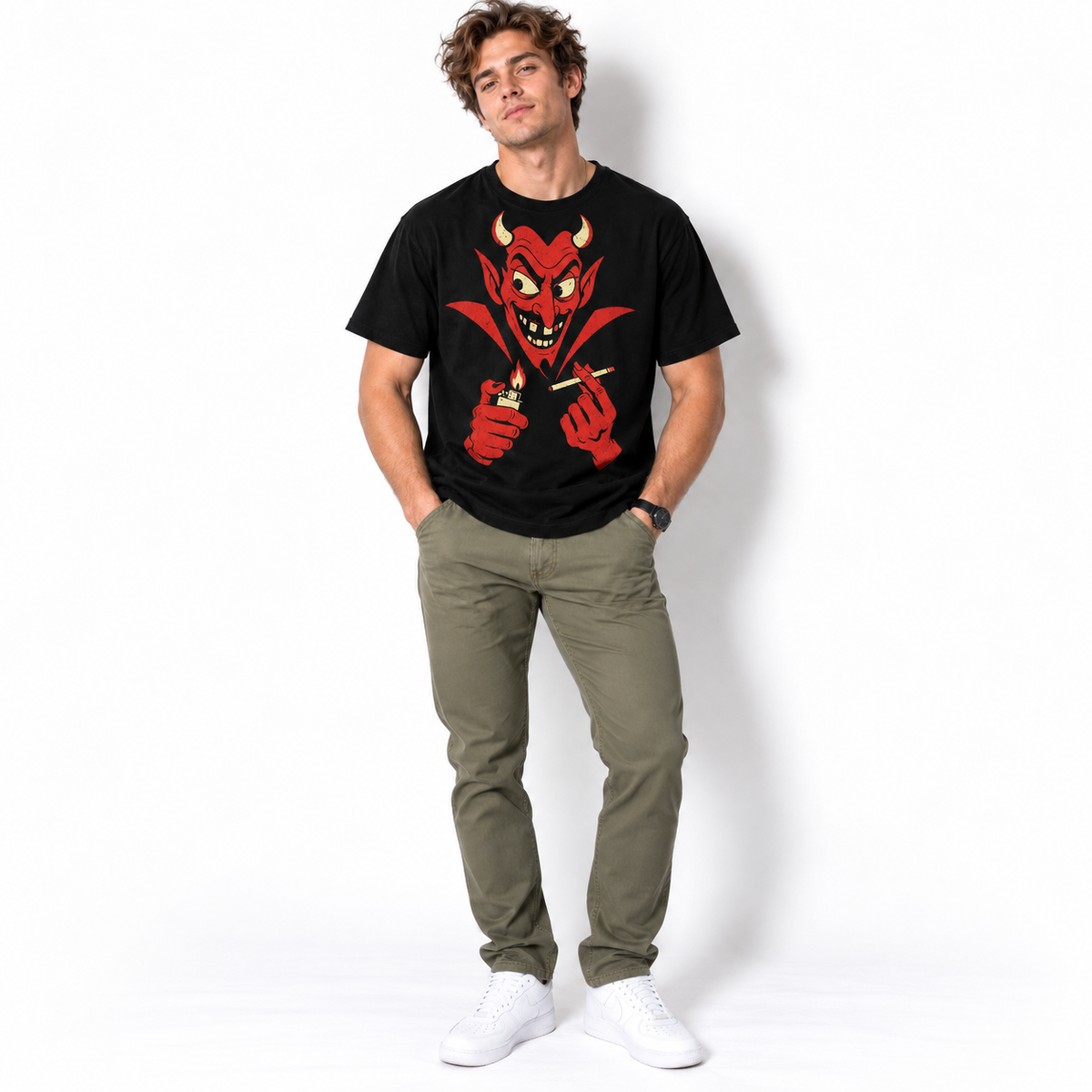 Retro Smoking Devil Satanic Horror Vintage Graphic Men's T-Shirt