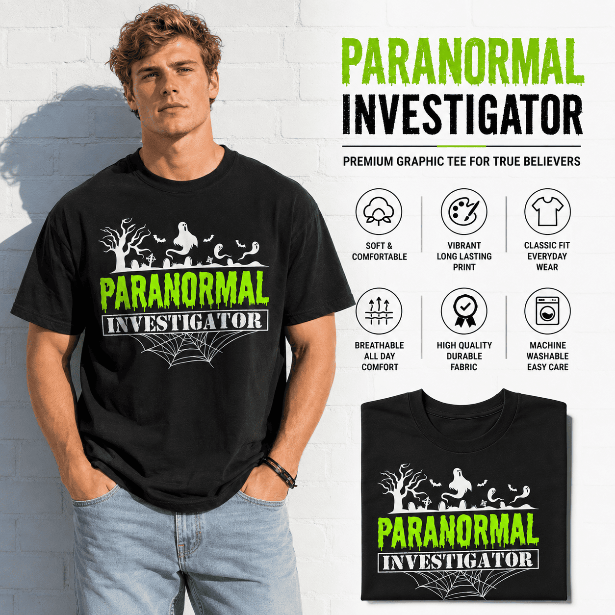 Paranormal Investigator Ghost Hunter Spooky Halloween Graphic Men's T-Shirt