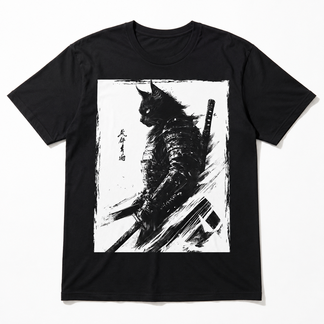 Vintage Japanese Samurai Warrior Cat Graphic Unisex T-Shirt Anime Style Art Tee
