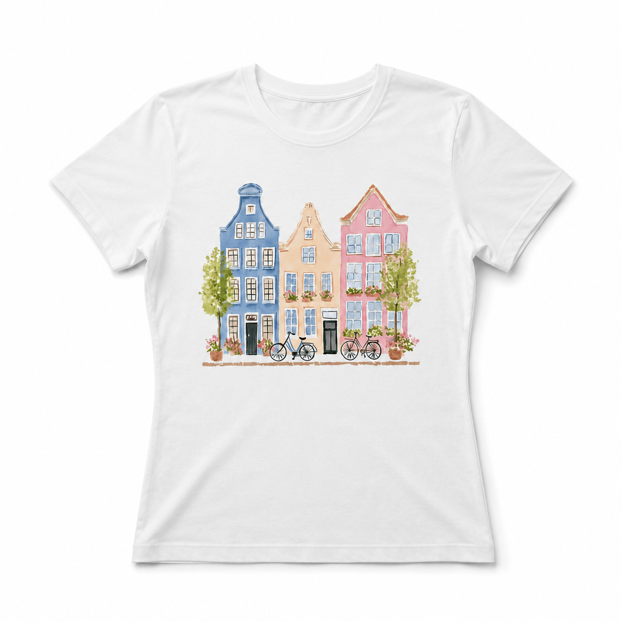 Women's Amsterdam Dutch Architecture Graphic T-Shirt Pastel Casual Tee Top