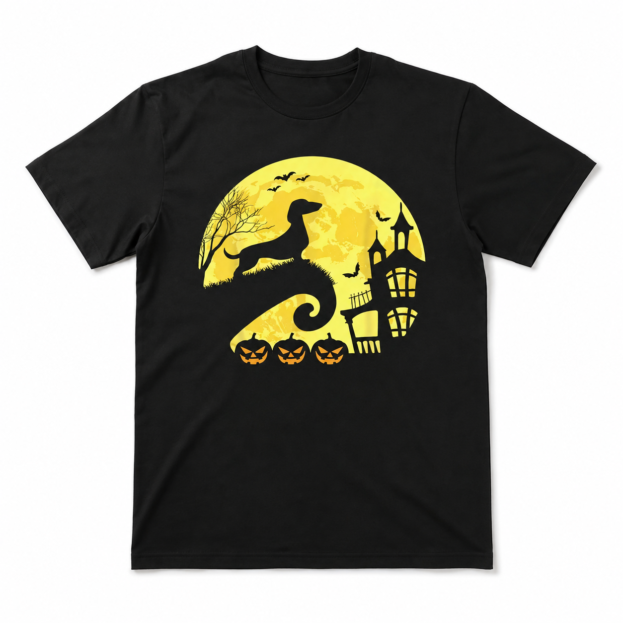 Dachshund Witch Moon Haunted House Halloween Dog Graphic Men's T-Shirt