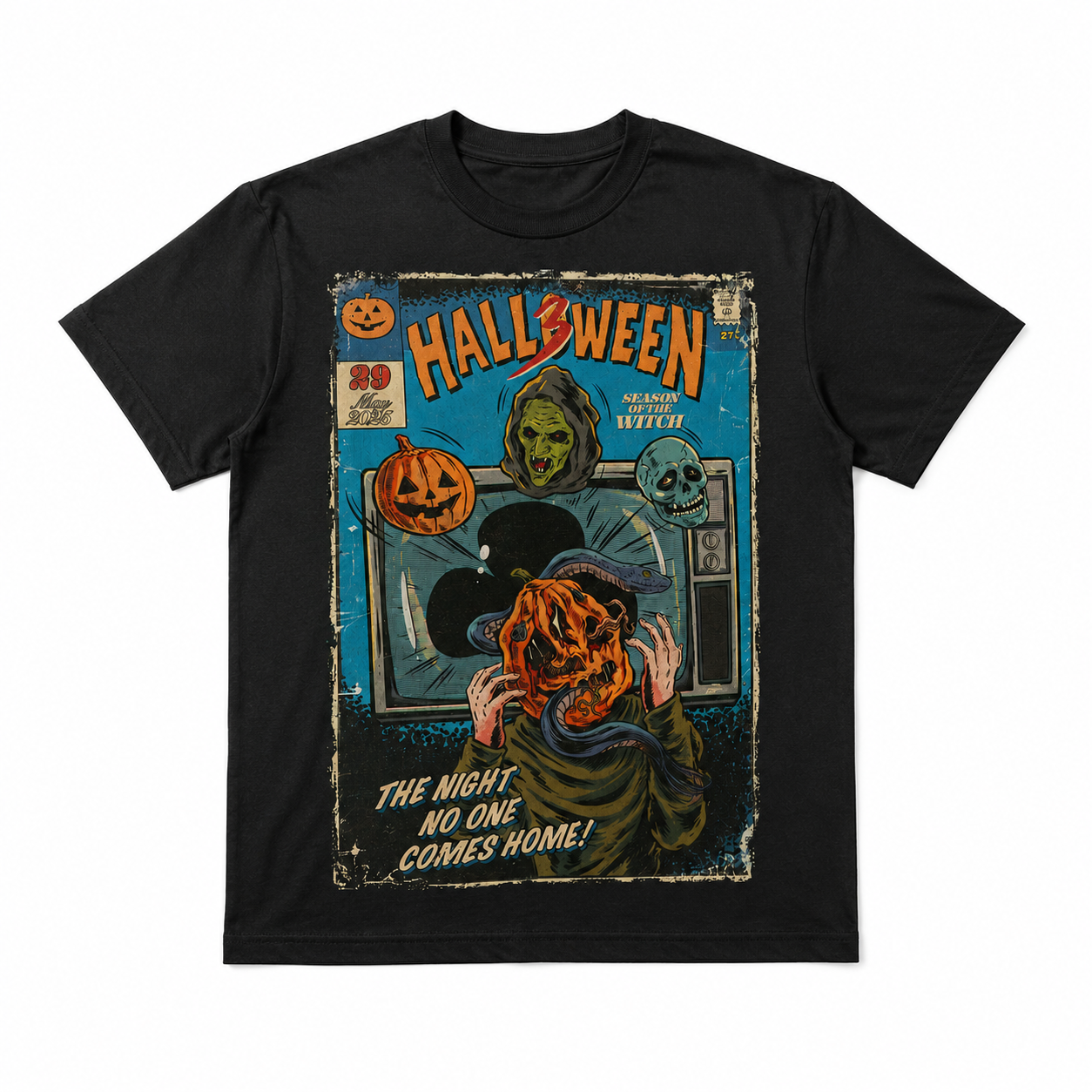 Vintage Halloween Horror Comic Witch Pumpkin Skull Spooky Men's T-Shirt
