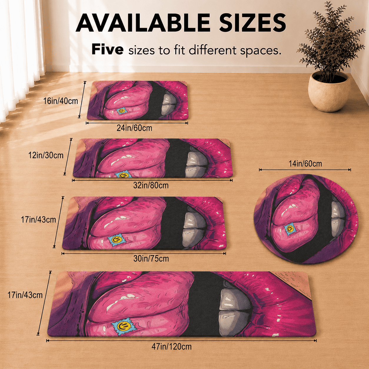 LSD Lips Rug for Bedroom, Trippy Home Decor, Psychedelic Doormat, Non-Slip Cool Carpet for Kitchen, Lips Rug, Pop art Home Decor Gift Rug