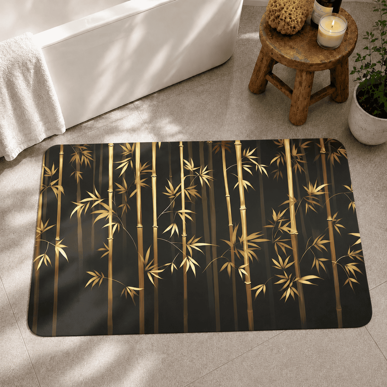 Bamboo Forest Entryway Mat Quick Dry Super Absorbent Non Slip Nature Decor