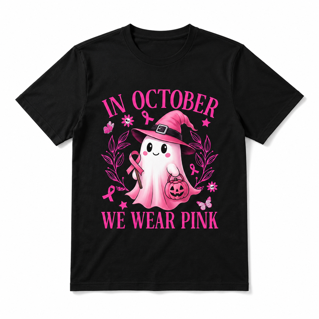 In October We Wear Pink Ghost Halloween Breast Cancer Awareness Men's T-Shirt