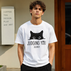 A Humorous Short-Sleeve Shirt Featuring a Cat, with a Minimalist Design
