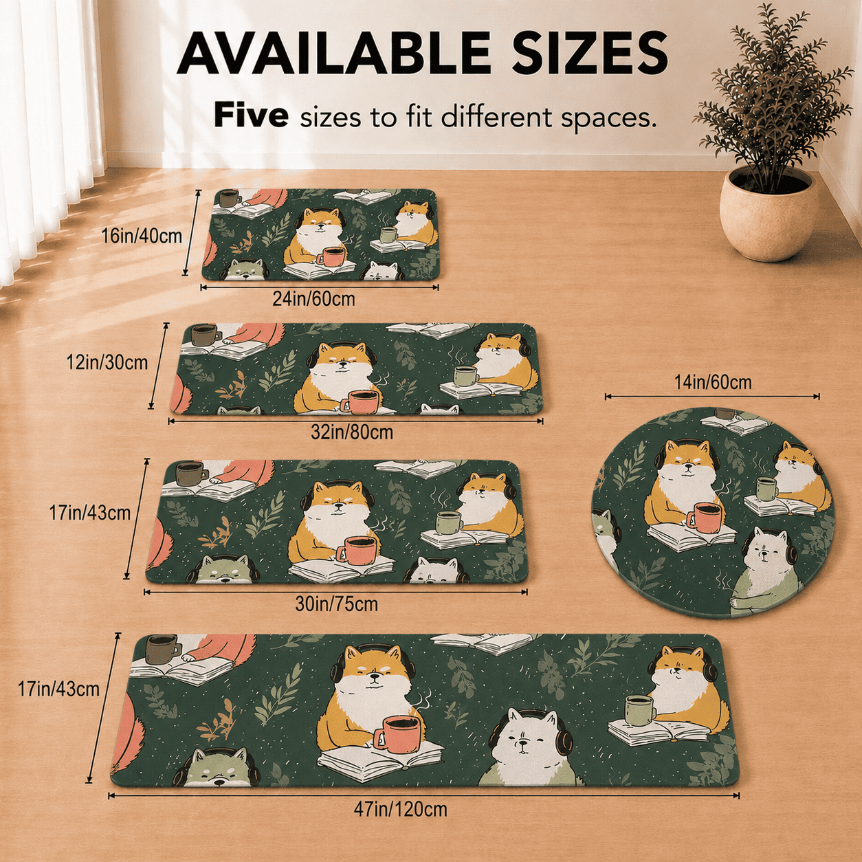 Shiba Inu Bath Mat Quick Dry Super Absorbent Non Slip Kawaii Botanical Design
