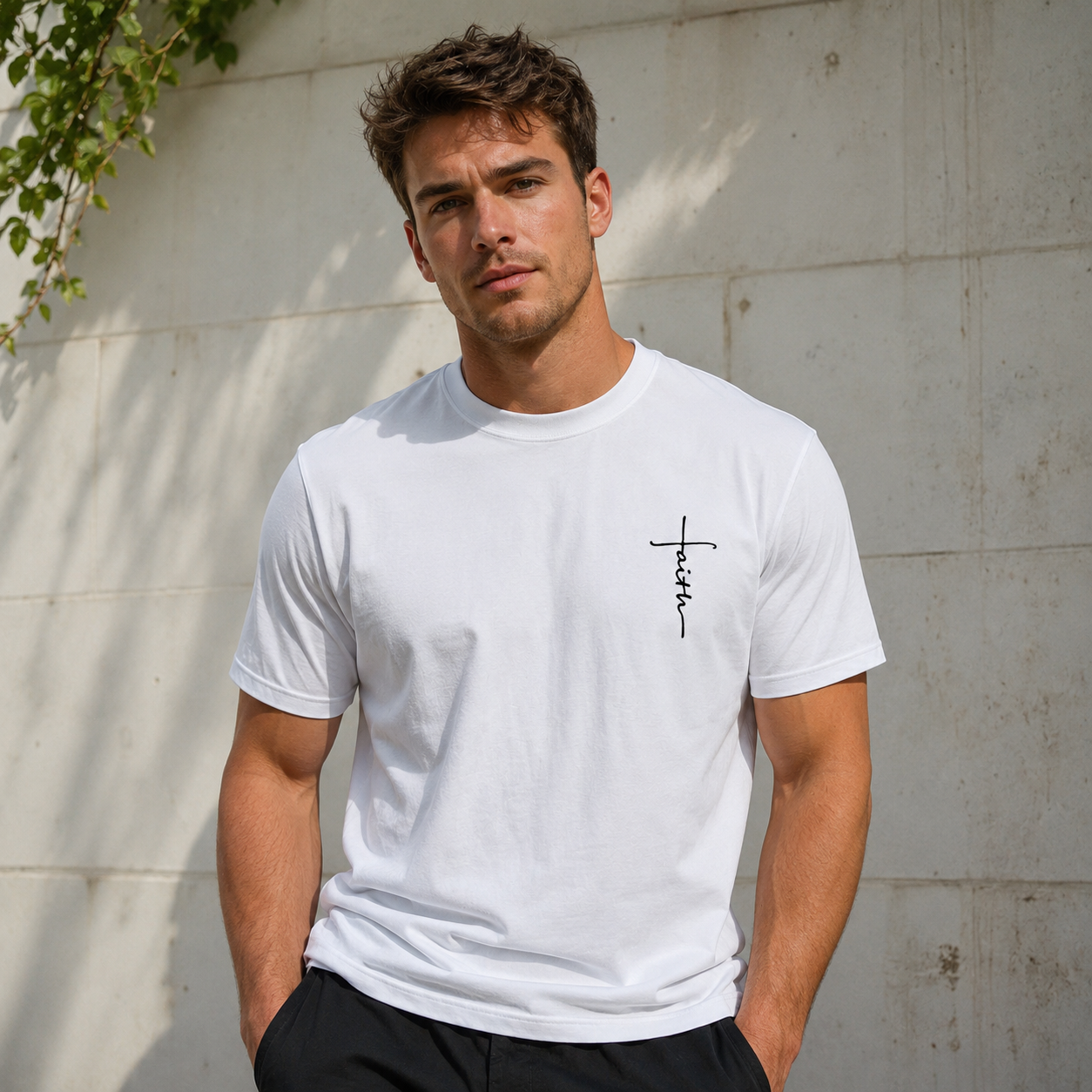 Faith Cross Graphic T-Shirt Men's Christian Crew Neck Casual Tee Top