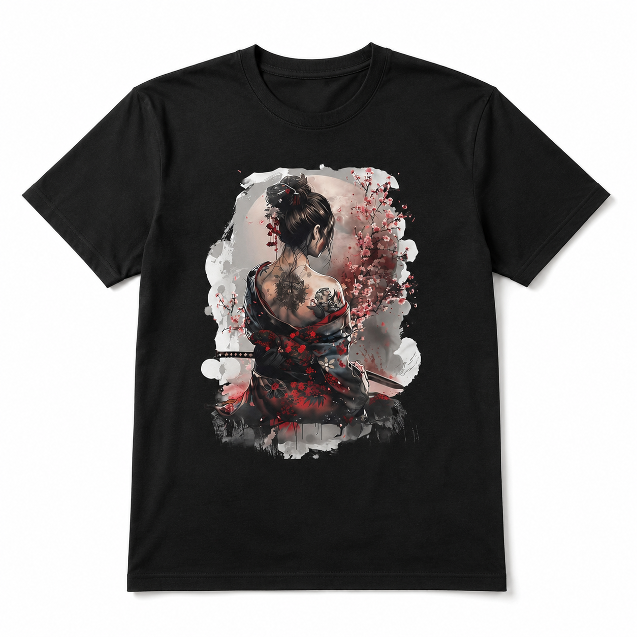 Japanese Samurai Geisha Graphic T-Shirt Sakura Anime Style Tee