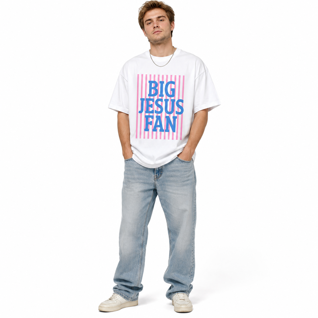 Big Jesus Fan Graphic T-Shirt Christian Faith Religious Tee