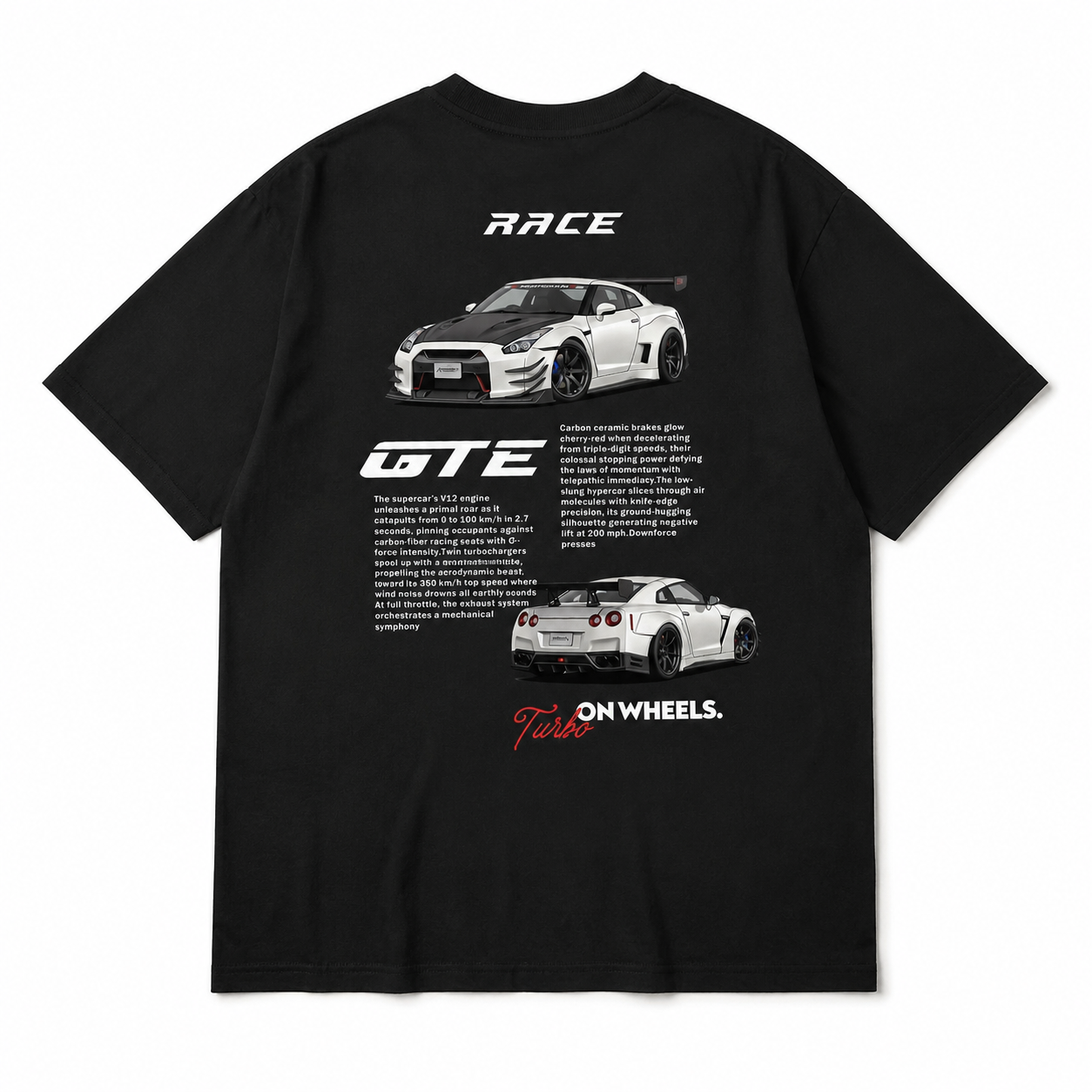 Race Car Turbo On Wheels Graphic Tee - Racing Spec Japanese Sport Car Shirt