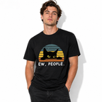 Ew People Shirt - Funny Black Cat Graphic Tee - Retro Sunset Introvert Gift