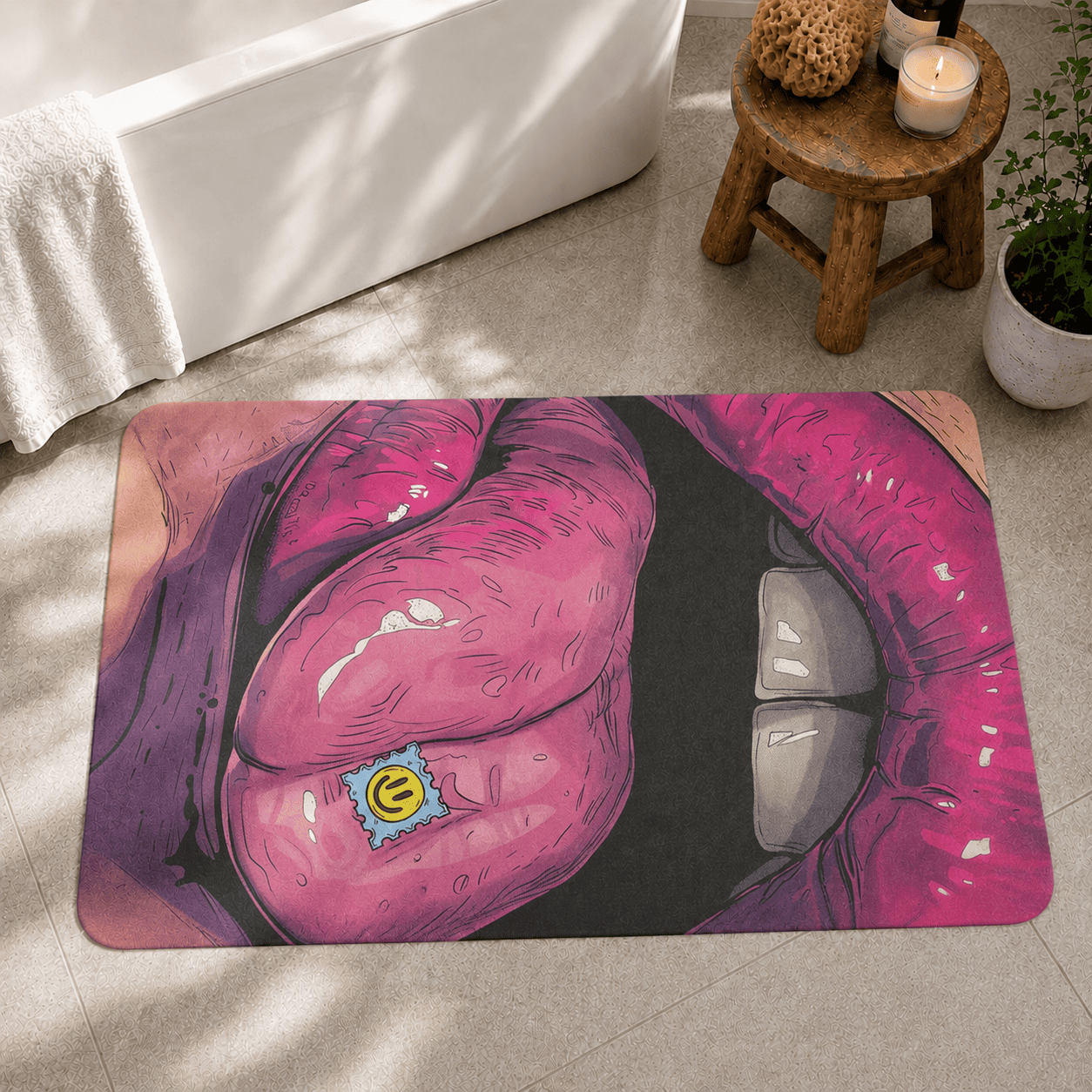 LSD Lips Rug for Bedroom, Trippy Home Decor, Psychedelic Doormat, Non-Slip Cool Carpet for Kitchen, Lips Rug, Pop art Home Decor Gift Rug