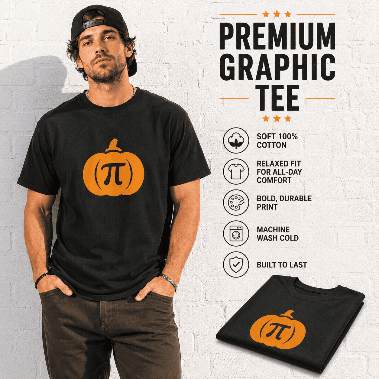 Pi Pumpkin Math Halloween Funny Geek Nerd Teacher Graphic Men's T-Shirt
