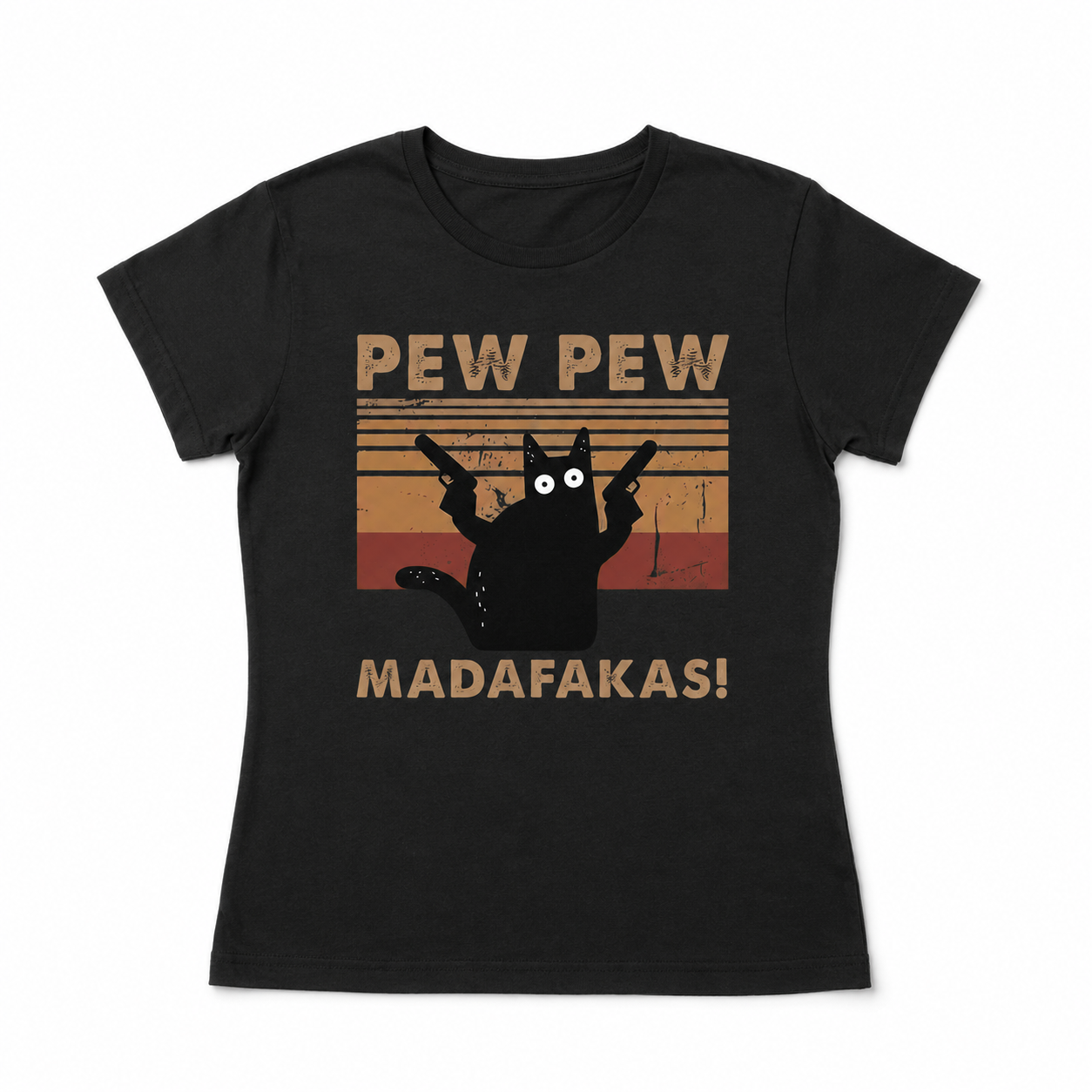 Pew Pew Madafakas Cat Shirt – Funny Black Cat Sunset Graphic Tee