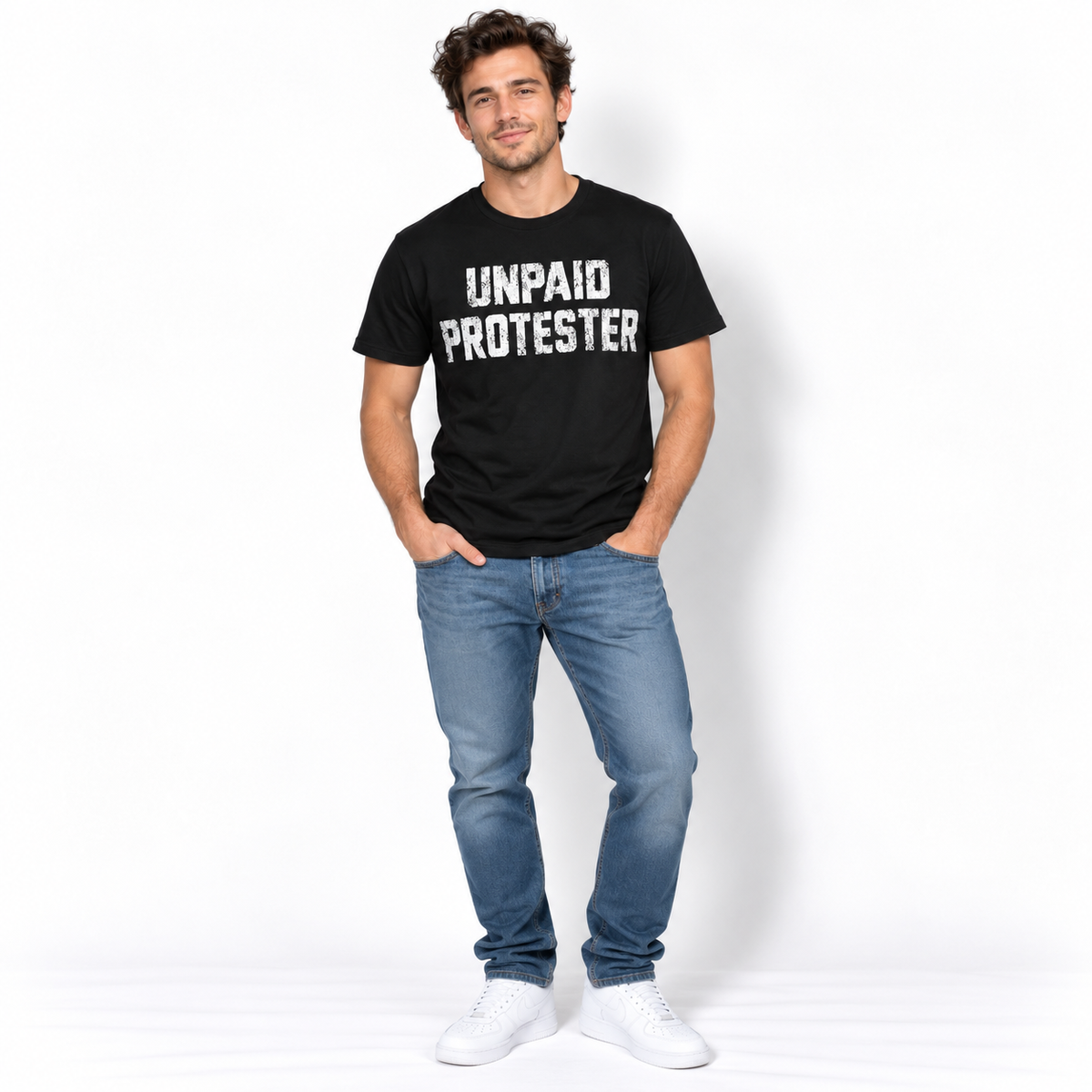 Unpaid Protester Bold Political Protest Slogan Graphic Men's T-Shirt
