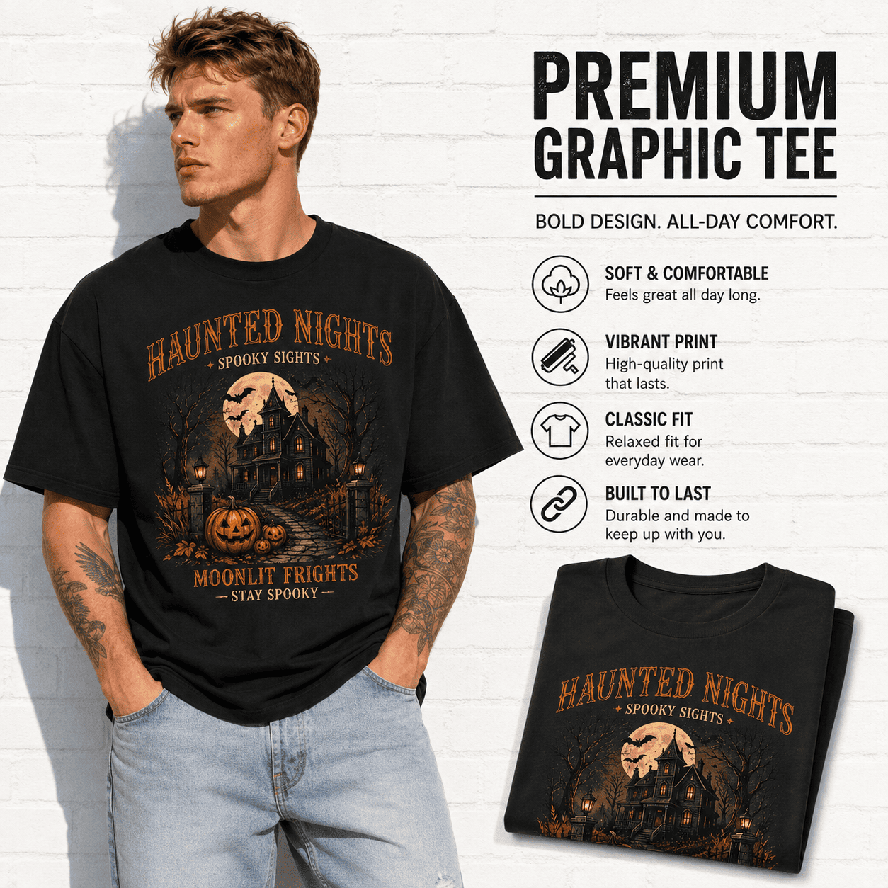 Haunted Nights Spooky Sights Haunted House Halloween Men's Graphic T-Shirt