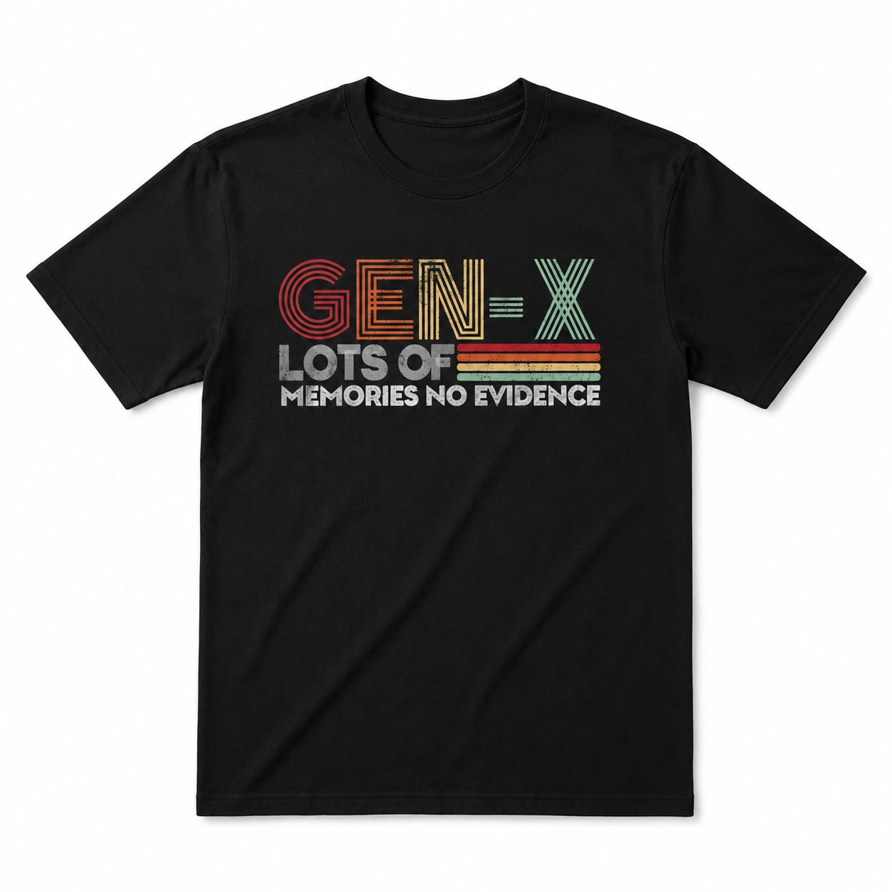 Gen X Lots of Memories No Evidence Funny Retro Graphic T-Shirt for Men