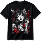 Anime Cyberpunk City T Shirt Gothic Roses Japanese Vintage Graphic Tee