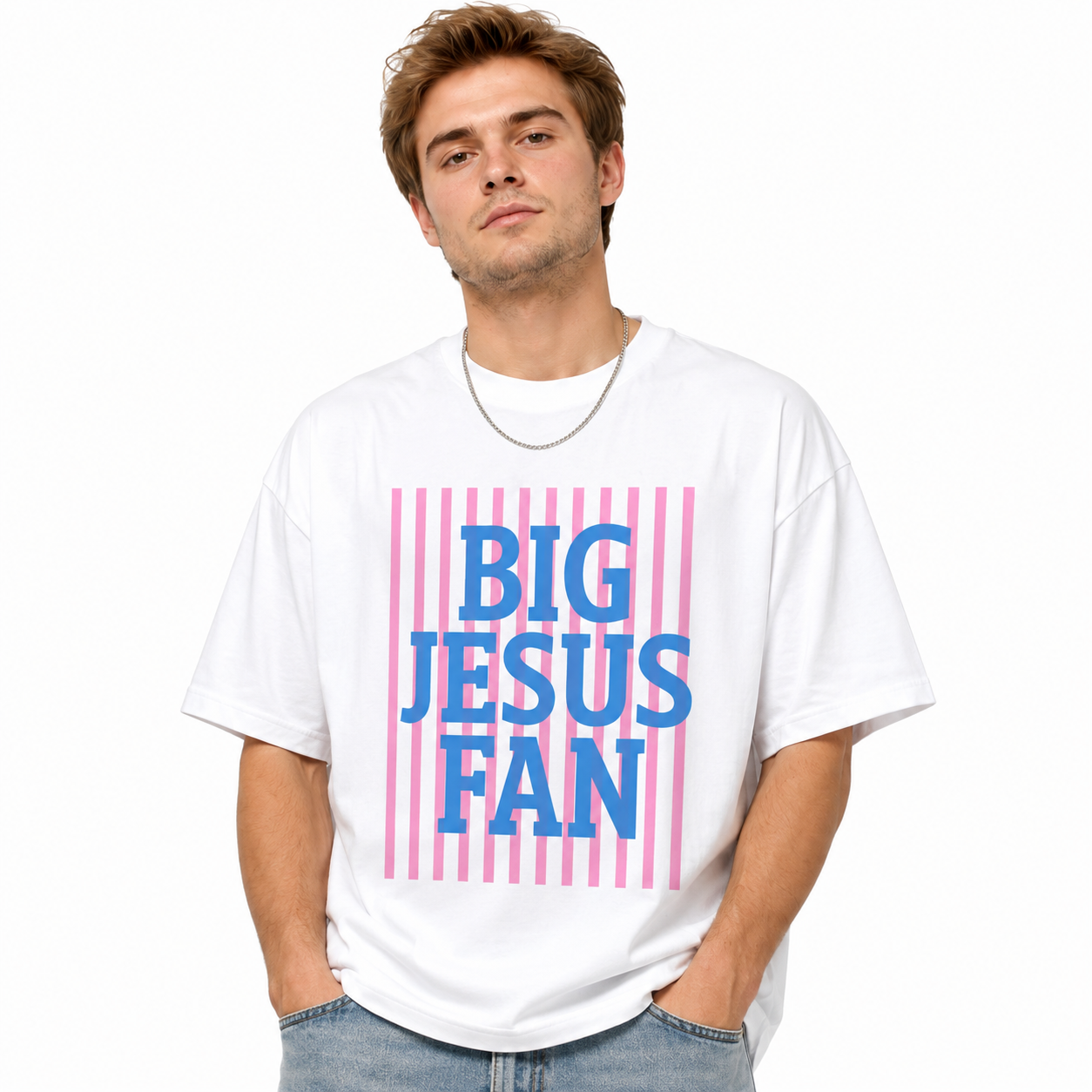 Big Jesus Fan Graphic T-Shirt Christian Faith Religious Tee