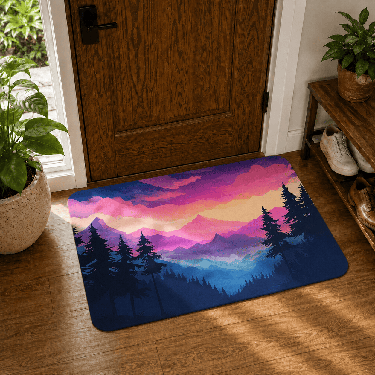 Mountain Sunset Laundry Room Mat Quick Dry Super Absorbent Non Slip Nature Decor