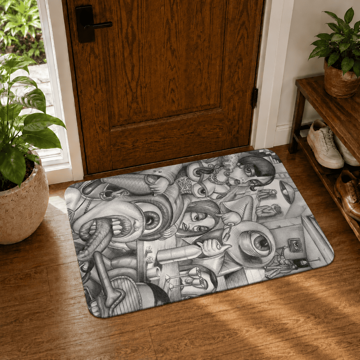 Surreal Abstract Bath Rug Quick Dry Super Absorbent Non Slip Psychedelic Decor