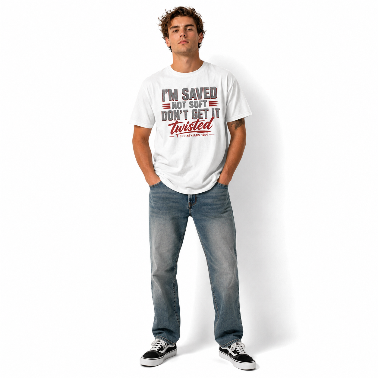 I'm Saved Not Soft Christian Faith Quote Men's T-Shirt 2 Corinthians 10:4