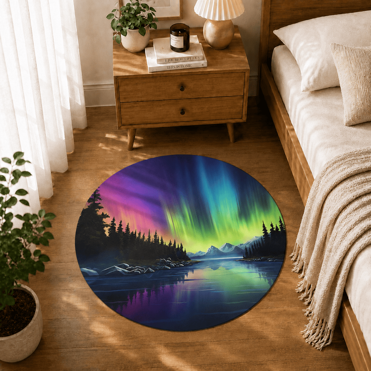 Northern Lights Mountain Lake Door Mat Quick Dry Super Absorbent Non Slip