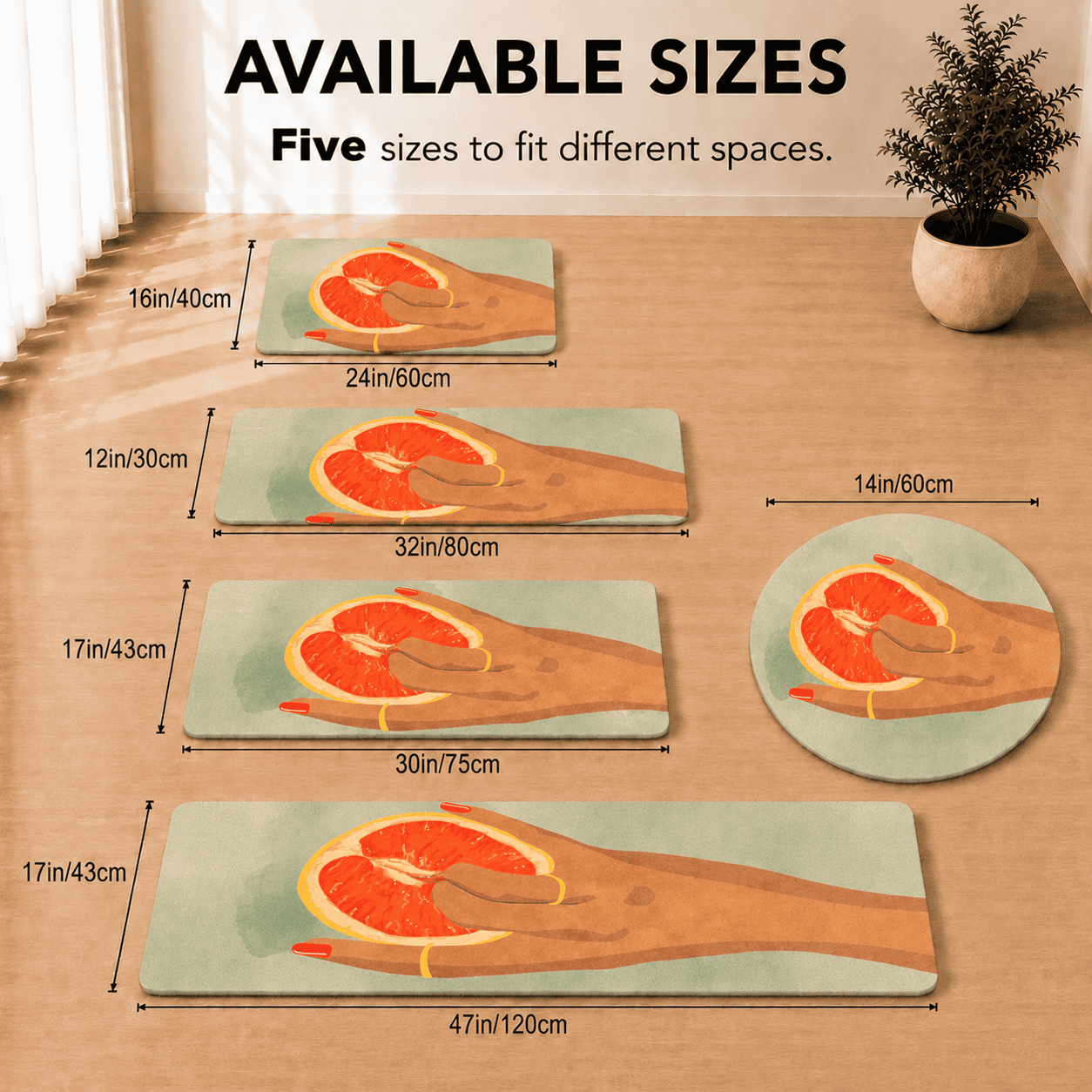 Feminist Vulva Rug | Funny Fruit Doormat | Body Positive Gift | Bold Orange Pop Art Decor | Unique Handmade Carpet for Women, Sexy Bathmat